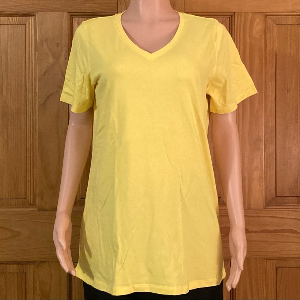 NWOT Woman Within Vintage 90s Top V Neck Short Sleeve Blouse Yellow Size M 14/16
